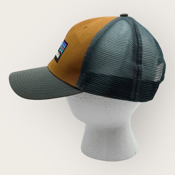 Patagonia Trucker Hat Brown Green Mesh Snapback Adjustable Cap - Picture 2 of 8